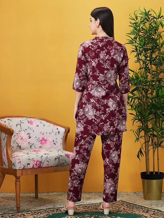 AV2 Women's Cotton Maternity Night Suit Set|Nursing|Feeding Printed Tunic & Bottom Coord Set 2426